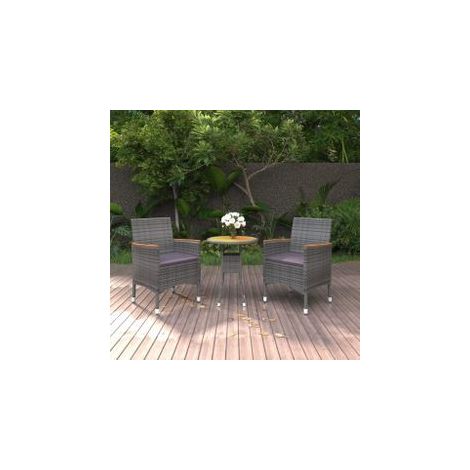 Ensemble à manger de jardin 3 pcs Résine tressée Gris (1/5)
