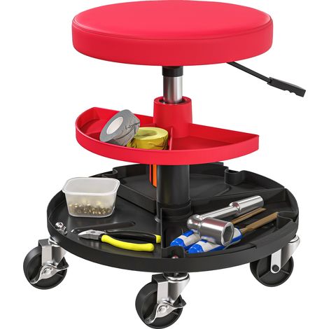 Tabouret atelier roulettes – Plateaux réglables 40-51 cm – Charge 135 kg – Rouge