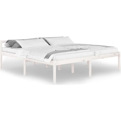Lit adulte pour 2 personnes, Structure de lit, Assemblage Facile, Blanc Bois de pin massif 200x200 cm OIB6299E (1/5)