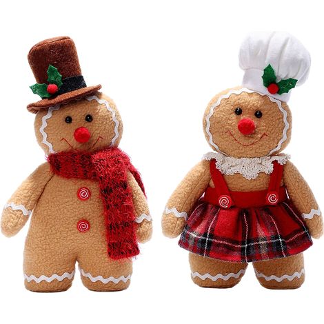 Lot de 2 Décorations de Noël Bonhomme en Pain d'Épice et Nain en Laine Ornement Suspendu pour Sapin Style Rustique Chaud (1/5)