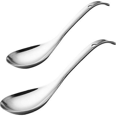Lot de 2 cuillères à riz ménagères, cuillères à soupe de cuisine, cuillère en acier inoxydable (argenté)-25.8x7.8cm-Silver (1/3)
