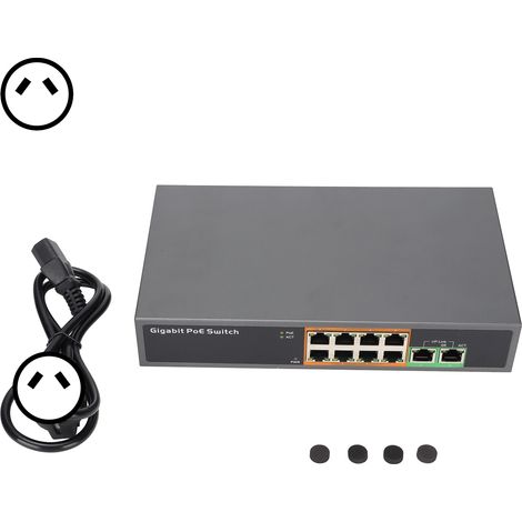 Gigabit-PoE-Switch PSE1008G, IEEE 802.3 AT/AF-Standard, 8 Ports, 100–250 V Netzteil, australischer Stecker