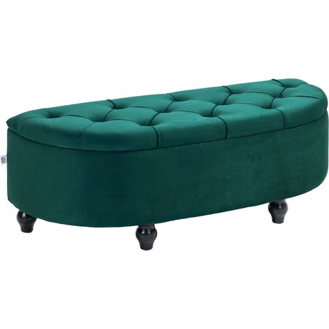 Panca imbottita contenitore con coperchio apribile in velluto verde scuro 120 x 46 x 42 cm HOMVRA (1/5)