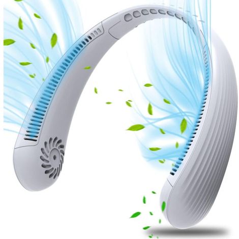 Ventilateur cou Portable,USB Ventilateur sans lame Silencieux, Collier Ventilateur Nuque Refroidisseur(Blanc pur) (1/5)