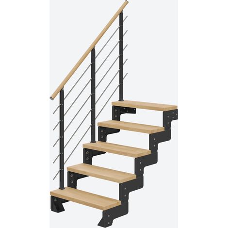 Dolle Modultreppe Gardentop Innen Buche 5 Stufen 90-110cm Geschosshöhe 75cm Stufenbreite inkl. Geländer (1/4)