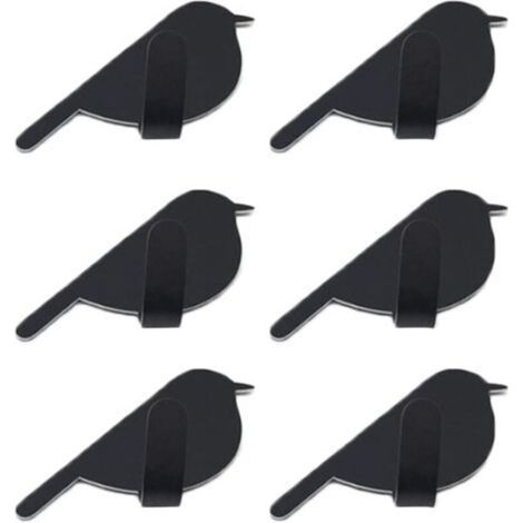 Selbstklebende Handtuchhaken zur Wandmontage, Vogelmotiv, Edelstahl, Bad & Küche, 6 Stück, kein Bohren erforderlich (Schwarz) - Crezuo (1/4)
