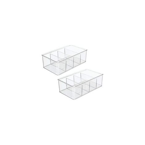 Boîte de rangement alimentaire en plastique à 3 compartiments pour placards, garde-manger, étagères, tiroirs, réfrigérateur et congélateur - Convient pour les barres de céréales - Collection Ligne - L (1/5)