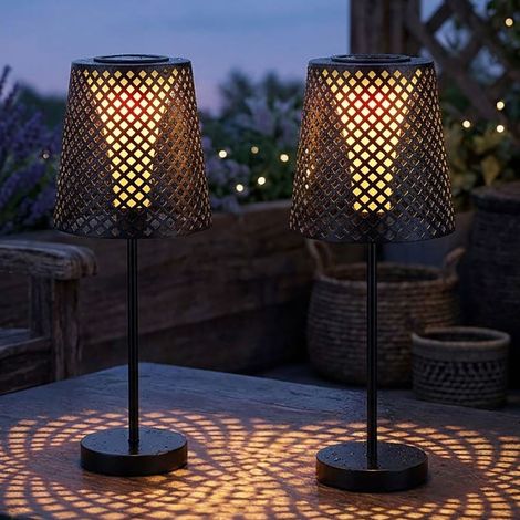 LED Solar Tischleuchte Garten Solartischlampe für Außen Balkon Solar Tischlampe Metall, schwarz, Lichteffekt, 1x LED 3000K, DxH 18x50cm, 2er Set (1/5)