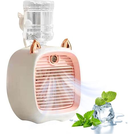 JSSEVN - Ventilador de aire acondicionado, enfriador de aire evaporativo portátil con 3 velocidades, ventilador de aire acondicionado personal USB y humidificador (rosa) (1/5)