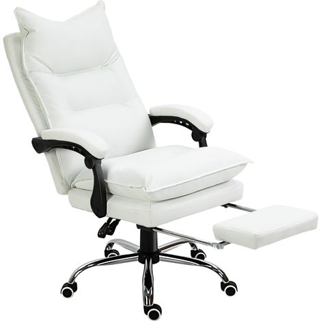 Chaise de bureau ergonomique blanche, dossier inclinable, hauteur ajustable, 66x72x130 cm (1/5)