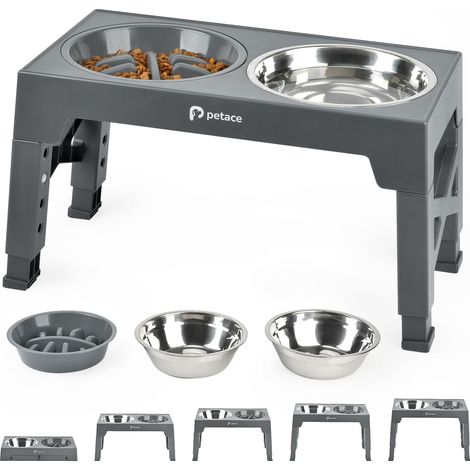 1 - Gamelle Chien Surélevée - Support Réglable - 5 Hauteurs Ajustables - Bol Anti-Glouton et Inox - Pour Chien Moyen et Grand - Gris - 40x25x55cm (1/5)