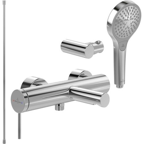Pack mezclador mecánico de bañera VILLEROY ET BOCH Loop & Friends Cromo + teleducha + flexible + soporte