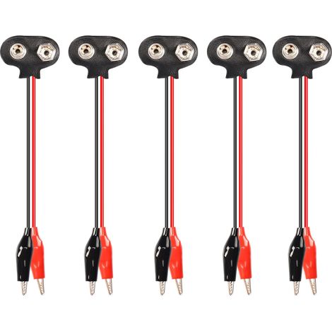 Câble de Batterie 9 V à Pinces Crocodiles, Lot de 5 câbles de connecteurs à Pinces Crocodiles Doubles à 9 V (15 cm) (1/5)