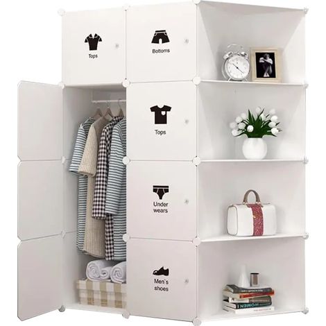 Armoire, 8 Cubes de Rangement, Rail Suspendu, 111 x 47 x 147 cm (1/2)