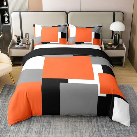 Orange Rectangle 100% Coton Housse de Couette 240x260cm Enfants Géométrique Parure de Lit pour Garçons Filles Art Moderne Ensemble de Literie Doux léger 3 pièces - 240 x 260 cm + 2 taies d'oreiller 65 (1/5)