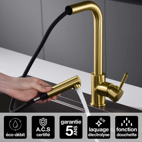 Robinet Mitigeur de Cuisine anti-calcaire avec Douche anti-calcairette Or Brossé IMEX MALTA GCE006/OC (1/4)