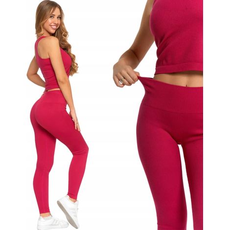 Leggings deportivos acanalados de cintura alta para mujer Moraj S/M color rojo vino (1/5)