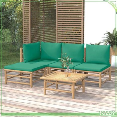 Salon de jardin - FAFEICY - 3155145 - Bambou - Modulaire 5 pcs - Coussins verts (1/5)