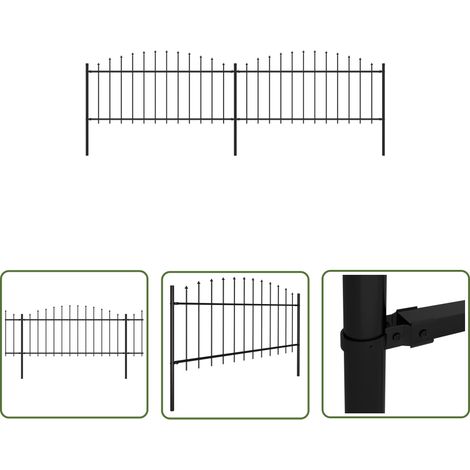 The Living Store Gartenzaun mit Speerspitzen Stahl (0,5 - 0,75) x 3,4 m Schwarz - Gartenzaun - Stahlezaunt - Metallzaun - Zaunelement - Sicherheitszaun (1/5)