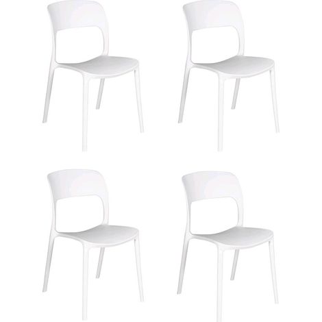 Set 4 Sedie Impilabili in polipropilene 83x56x46 cm Colore Bianco Design Moderno Moderno Colore Bianco