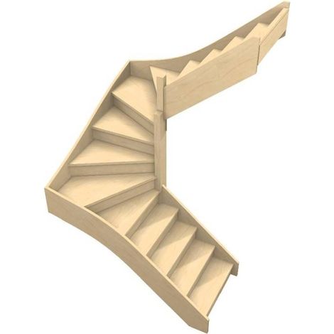 Levigne – Escalier double quart tournant hêtre lamellé-collé 160x160 cm – 14 marches + nez de palier – Largeur 80 cm – Hauteur 285 cm (1/2)