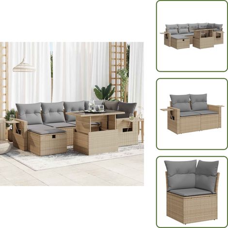 7-tlg. Garten-Sofagarnitur mit Kissen Beige Poly Rattan - Garten Sofagarnitur - Garten Sofagarnituren - Outdoor Sofagarnitur - Sofagarnitur Terrasse (1/5)