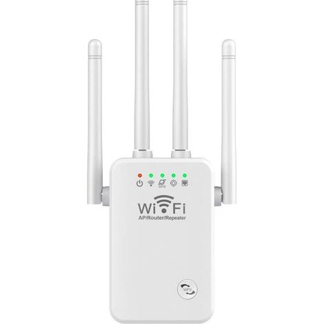 WiFi Repeater with 4 Antennas, 2.4GHz WiFi, 300m Range Extender, Long Range Signal Amplifier, White