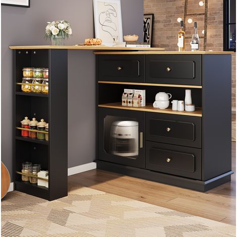 Bartisch 125-181 x 39 x 104,5 cm in Schwarz mit 360°-Drehung und Stauraum (1/5)