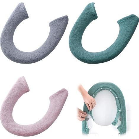WC-Sitzbezug – 3er-Set – Weiches Polyester – Angenehme Wärme – Badezimmer/Zuhause – 82 x 17 cm – Grau, Grün, Rosa (1/5)