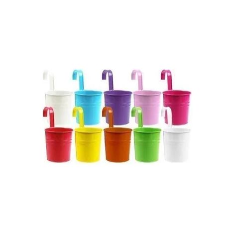 Pot de Fleurs Suspendu - Métal Peint - Trou de Drainage - Crochet Amovible - Pour Balcon Terrasse Fenêtre - Lot de 10