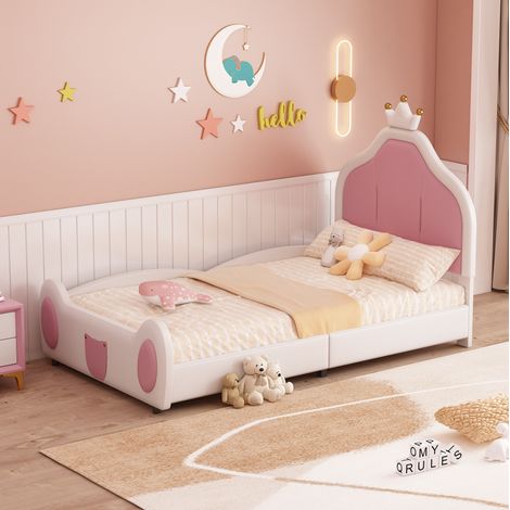 lit enfant couchage 90x200 capitonné blanc rose PU OKMYHOME (1/5)