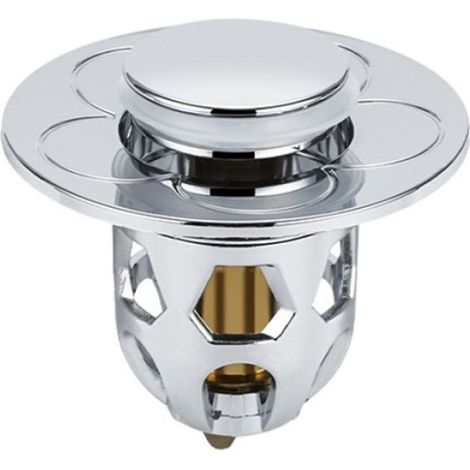 Bouchon De Vidange - Type Poussoir - Pour Lavabo 30 À 40 Mm - En Cuivre Et ABS - Gris Argenté - 2 Pièces (1/5)