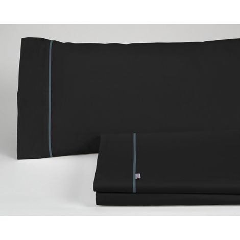 Juego de sábanas liso color negro - Cama de 150 (3 piezas) -50% algodón / 50% poliéster - 144 hilos. Gramage: 115 (1/5)