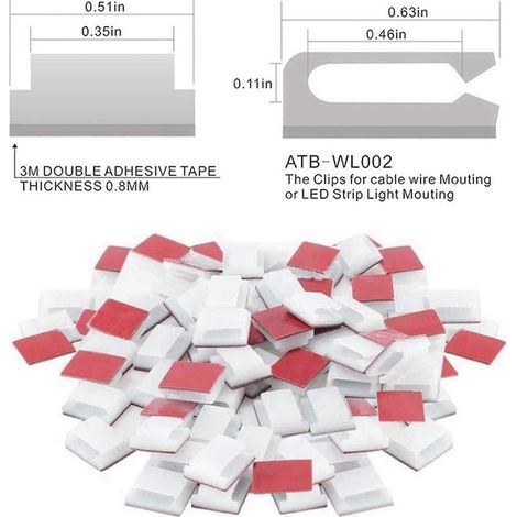 Supports et clips de fixation auto-adhésifs pour rubans LED, clips pour rubans LED, supports pour rubans LED (500 pièces, blanc) (1/5)