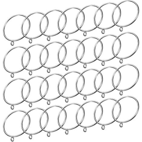 Lot de 28 anneaux de tringle à rideaux avec œillets, anneaux métalliques pour rideaux, diamètre intérieur 6,35 cm (2,5 pouces), couleur argent (1/4)