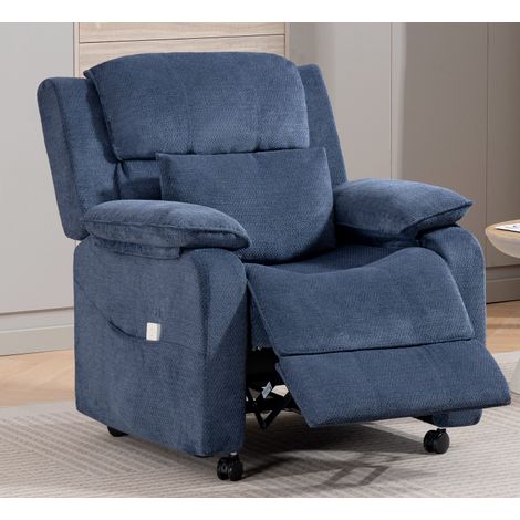 Fauteuil relax bleu marine en chenille, options roulettes verrouillables /pieds fixes, dimensions 80,00 × 34,00 × 59,00 cm (1/2)