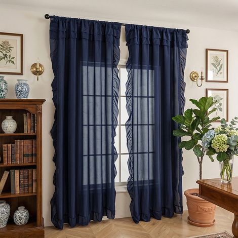 JSSEVN - Light-permeable, waterproof balcony/living room window curtain, blue, 140 x 220 cm, 2 pieces (1/5)