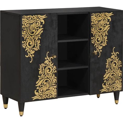 Sideboard mit Regal Schwarz 90 x 33 x 75 cm Massivholz Mango vidaXL