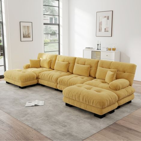 Modulares Ecksofa, U-förmiges Couch Set für Wohnzimmer, 4-Sitzer Komfortable Cloud Couches mit beweglichem Ottoman, DIY-Kombination, Gelb
WL