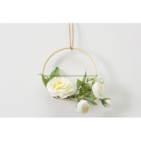 Corolle accrochée au mur, fleurs artificielles, cadre rond - (15  15  3cm) anneau de rose blanc (1/2)