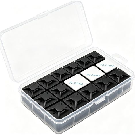 Attache Cable Adhesif 50 Pcs Noir Grand Format, Clips de Fixation Cable pour Câbles 0-6,7mm, Rangement Cable Organisateur sans Perçage pour Voiture Maison (100, Noir, 20X20) (1/5)