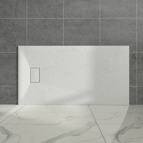 Aquariss White Rectangular Shower Tray Slate Effect SMC Slip-Resistant Shower Base for Enclosures 1500x800mm with Waste