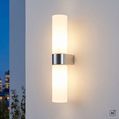 Badleuchte Glas Aluminium 29.5 cm hoch IP44 Chrom Weiß G9 2-flammig Modern Spiegellampe (1/5)