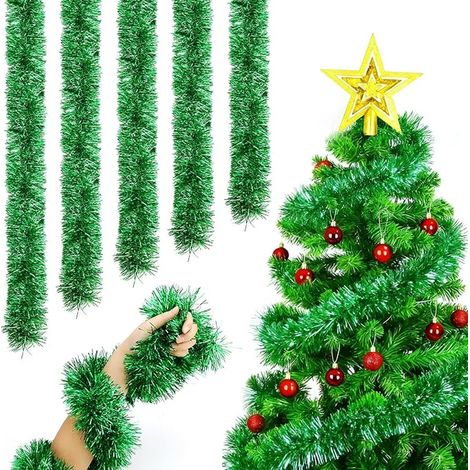 Guirlande de Sapin Artificiel Décoration de pour Intérieur Extérieur 10m Couronne Guirlande Escalier Artificielle pour Cheminée Escalier Sapin de Jardin (Vert) (1/5)