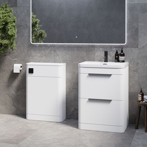 Oslo Gloss White 1150mm Vanity Unit Toilet Suite with Fina Basin - 1150mm - Matt Black 300mm Finger PullWithout Jubilee Toilet Pan