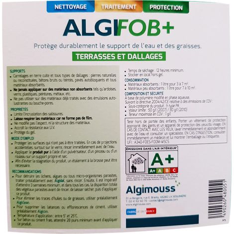 ALGIFOB+ - 1 LITRE - Imperméabilisant eau + graisses pour dallages, carrelage ALGIMOUSS - 048001