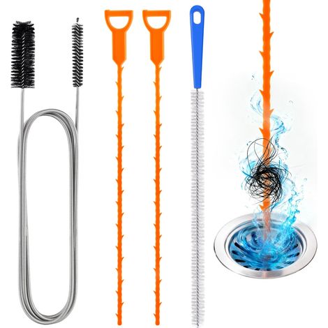 4 Pièces Furet Déboucheur Canalisation, Brosse Flexible Réutilisable Anti-Bouchon pour Évier, Douche, WC, Lavabo