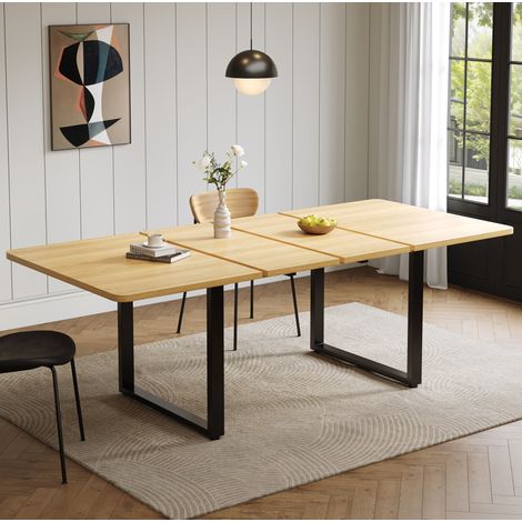 Table à manger extensible MDF décor chêne 140/180/220 x 80 cm, pour 6 à 10 personnes (1/5)