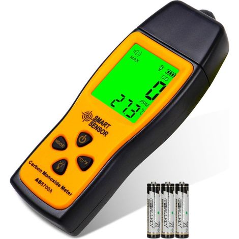 Détecteur de monoxyde de carbone portable AS8700A (avec capteur de température, écran LCD rétroéclairé, plage de détection 0-1000 ppm) jaune (1/5)