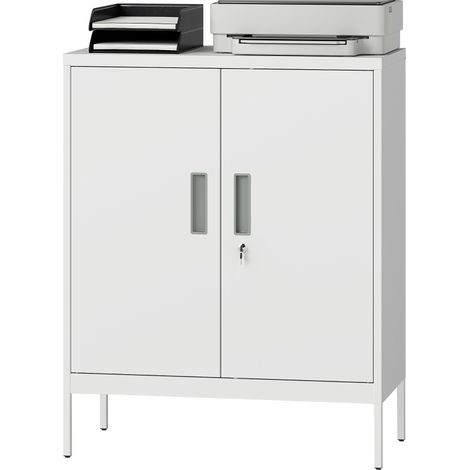 Armoire de rangement métallique verrouillable à 2 portes, étagères réglables, avec 2 clés, pour bureau, home office, garage et salon, blanche CHICFURN (1/5)